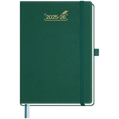 Immagine di BEZEND Agenda Settimanale 2025 2026 A5 21 x 15,5 cm, 18 Mesi Diario Scuola con Doppio Orario da Lug.25 a Dic.26, Copertina Rigida in Pelle PU Verde Foresta