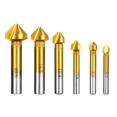 Immagine di AOBETAK Set di punte svasatore per trapano con svasatura a 90 legno e metallo morbido, in HSS 4241 rivestito titanio, 6,3 20,5 mm,6 pezzi