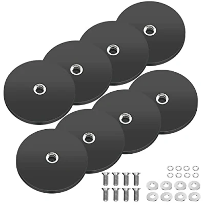 Immagine di 8 magneti al neodimio gommati, Ø 43 mm, con filettatura M6, 10 kg, sistema magnetico guaina in gomma, rotondi per viti, occhiello o gancio