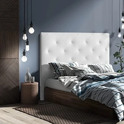 Immagine di MOMMA HOME Testiera da Letto Modello Myro Bianco 160 x 120 cm Rivestito in Similpelle Imbottita Accessori per Appendere Camera