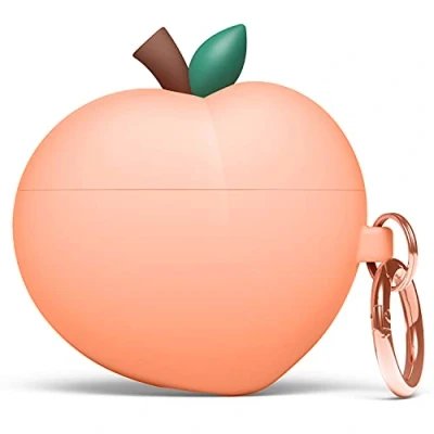 Immagine di elago Custodia Pesca Peach Compatibile con AirPods 3 Cover Case Design 3D Carino Moschettone, Supporta la Ricarica Wireless, Protezione Completa, Silicone Robusto