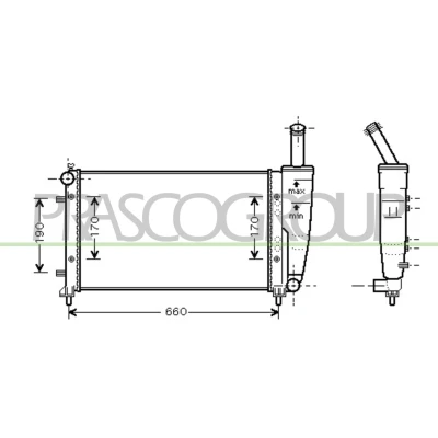 Immagine di PRASCO FT340R004 Radiatore motore Alluminio 580 322 23 Alette di raffreddamento montate meccanicamente FIAT: Punto II Hatchback, Idea