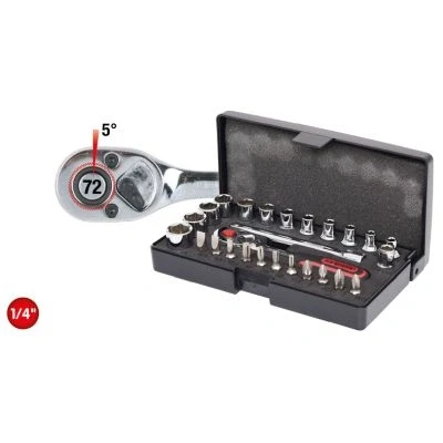 Immagine di KS TOOLS 918.0626 Set bussole Acciaio al cromo vanadio 1/4 con funzionalità cricco Quadrato