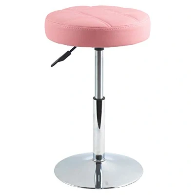 Immagine di FURWOO Sgabello Sedia da massaggio rotonda Salone in pelle PU girevole regolabile Barbiere di bellezza per unghie basso bar Piccolo (rosa)