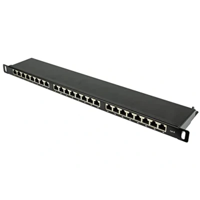 Immagine di Good Connections® Patch Panel/Patch Panel 19&quot; Montaggio su server/rack CAT6, 500 MHz Abilitato GIGABIT 24 porte 0.5U Schermato STP Apertura senza attrezzi Nero corvino (RAL9005)