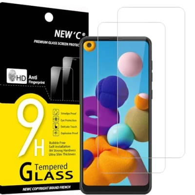 Immagine di NEW&#039;C 2 Pezzi, Vetro Temperato per Samsung Galaxy A21, Pellicola Prottetiva Anti Graffio, Impronte, Senza Bolle, Durezza 9H, 0,33mm Ultra Trasparente, Resistente