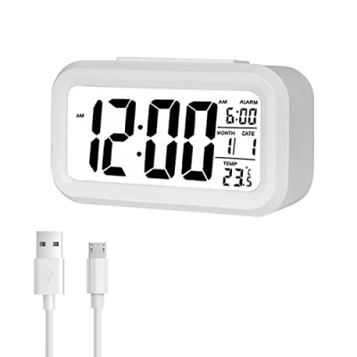 Immagine di Jsdoin Sveglia Digitale, Digitale con Ampio Display a LED e Temperatura, Snooze, Sistema 12/24 Ore, Data, Calendario, per Camera da letto, Casa, Ufficio, Cucina(Ricaricabile)