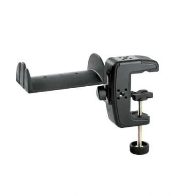 Immagine di K&amp;M 16085 supporto per cuffie con pinza da tavolo, nero e acciaio in plastica due Over Ear