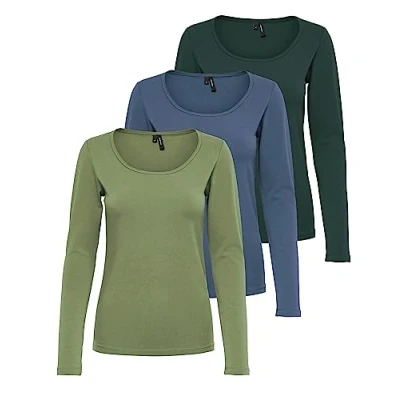 Immagine di VERO MODA Vmmaxi My Ls Soft Uneck Ga Noos Maglia a maniche lunghe da donna, 1 x olio verde, gables, blu cinese, L