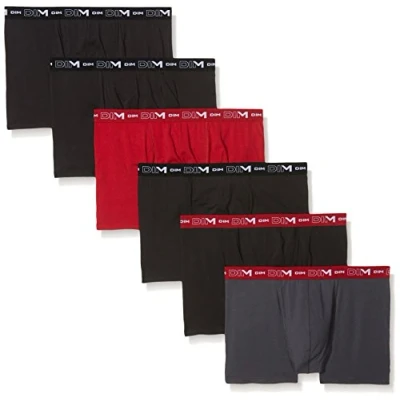 Immagine di DIM Boxer in Cotone Elasticizzato Traspirante Supporto Ottimale Uomo x6, Grigio Piombo/Rosso Chill/Nero/Nero/Nero/Nero, M
