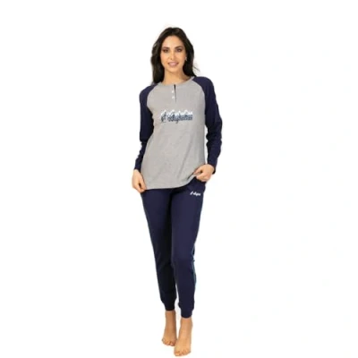 Immagine di AUSTRALIAN Pigiama Lungo Donna in Caldo Cotone Vari Modelli E Taglie dalla S alla XL (M, AI192 Blu)