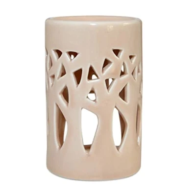 Immagine di Zen&#039;Arôme Bruciatore per profumo, diffusore di olio e portacandele aromaterapia in ceramica con proiezione luce, altezza 11 cm, beige foresta,