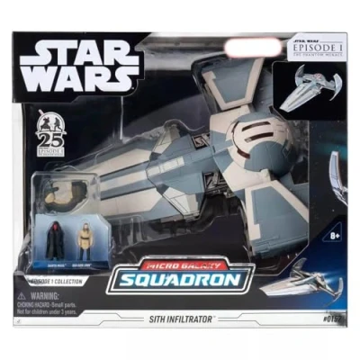 Immagine di Star Wars micro Galaxy Squadron Sith Infiltrator Veicolo da 10 pollici con Speeder 6,3 cm supporto e due accessori per figure 2,5