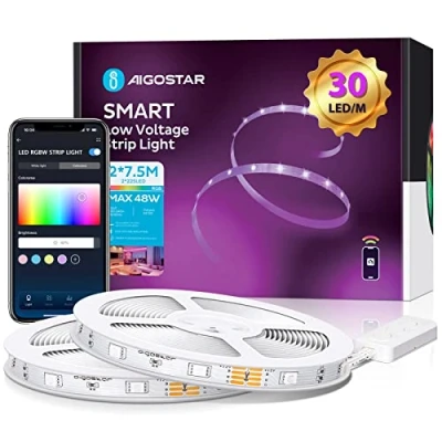 Immagine di Aigostar Led Striscia Alexa 15 Metri, Luci RGB con 28 Tasti IR Telecomando, Strisce Wi Fi Compatibile E Google Assistant, Sync Music, per Festa/Bar/Camera/Sala Sport, 48 Watt