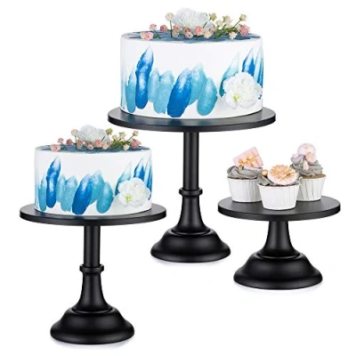 Immagine di Alzata per Torta da 3 Pezzi con Cake Stand in Metallo, Portabicchieri Dessert Design Semplice, Nero
