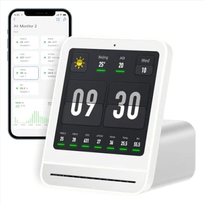 Immagine di Qingping Monitor di Qualità dell&#039;Aria 2, Rilevatore Interno, PM2.5, CO2, PM10, Rumore, Temperatura, Umidità, Nuova Funzione Sveglia, Tester Intelligente