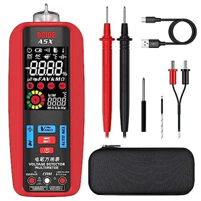 Immagine di BSIDE Multimetro Digitale Intelligente LCD a Colori Tester Automatico con Sonda Temperatura VFD di Corrente Tensione Capacitanza Ohm Hz Diodo Continuità Custodia e Batteria Ricaricabile