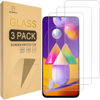 Immagine di Jinyunlai 3 Pezzi, Vetro Temperato per samsung galaxy M31S, Pellicola Prottetiva Anti Graffio, Impronte, Senza Bolle, Durezza 9H, Ultra Trasparente, Resistente, proteggi schermo
