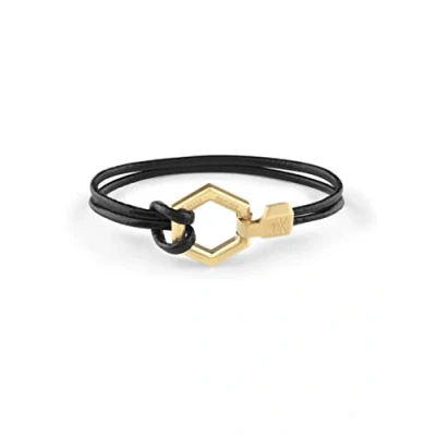 Immagine di Philipp Plein Bracciale da uomo in Pelle e acciaio inox IP Gold Hexagon PJ7AA25BS, 21,