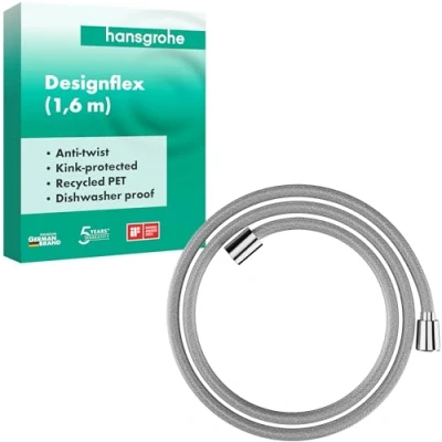 Immagine di hansgrohe Designflex Tubo Flessibile Doccia in Tessuto 1,60 M con Protezione Antitorsione E Antipiega, Incl. Guarnizioni Cromo