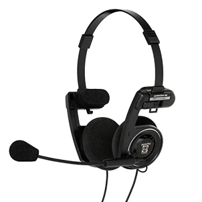 Immagine di Koss Porta Pro Cuffie per comunicazione bifacciale con microfono elettret flessibile a mani libere, design pieghevole, presa TRRS cablata da 3,5 mm, colore: Nero