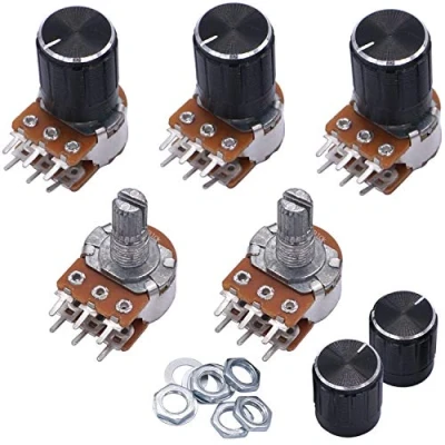Immagine di Taiss 5 Pezzi Potenziometro 10K Ohm WH148 stereo a Doppia 6 pin Lineare Rotativo B Tipo con Manopola B10K