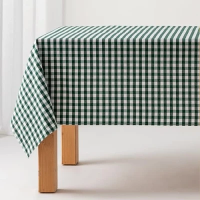 Immagine di GAMUSI Tovaglia antimacchia al tatto in tessuto rettangolare quadro Vichy, cotone impermeabile, 140 x 180 cm, colore verde