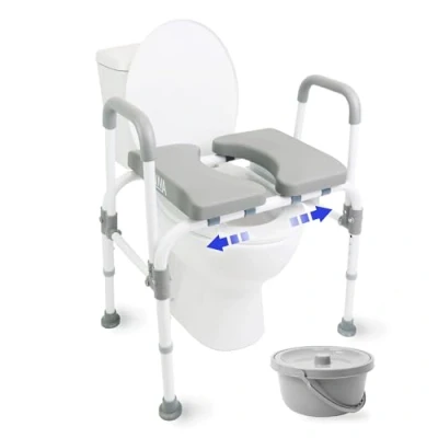 Immagine di KMINA Rialzo WC per Anziani Regolabile (Fino a 180 kg), Comoda Anziani, WC, Alza Water x Sedia Disabili, con Buco (Bianca)