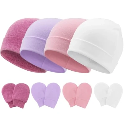 Immagine di DRESHOW Neonato Bambino Berretto e Guanti per Accessori Set Cappellino Ragazzi Ragazze Cotone 0 6 Mesi