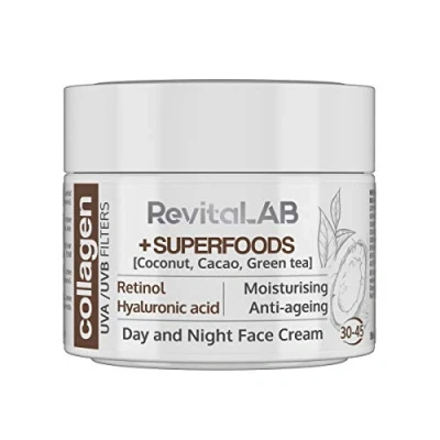 Immagine di RevitaLAB Day and Night Collagen Anti Aging Moisturiser Enriched with Hyaluronic Acid, Superfoods, Vitamins a UVA/UVB Filter for Ages 30 45, 50 ml