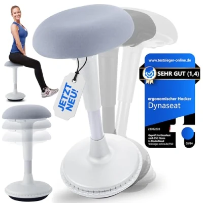 Immagine di Dynaseat Sgabello ergonomico regolabile in altezza per sedersi e stare piedi (bianco, 65 85 variante) da ufficio scrivania con effetto oscillante Supporto