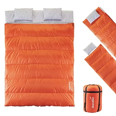 Immagine di Skandika Iceland sacco a pelo doppio per 2 persone con/senza fodera in flanella di cotone adulti, separabile, fino 0C/3C inverno outdoor campeggio (doppio cayenne)
