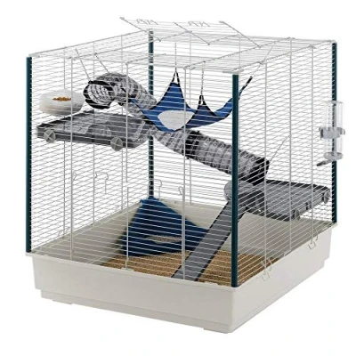 Immagine di FERPLAST Gabbia Roditori FURET XL per Furetti, Cincillà, in Metallo, Accessori inclusi: Mangiatoia, Beverino, Toilette ad angolo, Amaca, Ripiani, Scaletta, Set Tubi. 80x75xh86,5cm