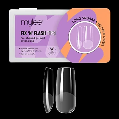 Immagine di Mylee Fix &amp; Flash Soft Gel Tips Copertura Totale, Morbido, Estensioni per Unghie in Gel, Flessibili e Resistenti, 12 Misure, 552 Pezzi, Adatte a Tutte le