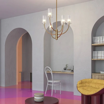 Immagine di Lampada da soffitto Neoclassico moderno Art Déco, Arco in metallo ottone, IP 20, AC 220 240, G9, 3 lampadine (non incl.), 40W, per soggiorno, cucina, camera letto, sala pranzo, ufficio;