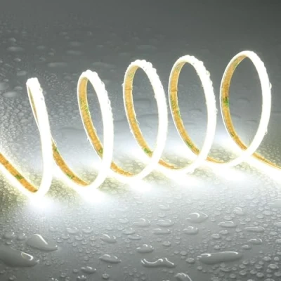 Immagine di TOPAI Striscia LED COB 24V Bianco Freddo 5mm Sottile Impermeabile, Strip 5 Metri Esterno 6000K Alta Luminosità 400LED/M CRI 90+, Adesive Flessibile Tagliabile Per Casa Camera Cucina