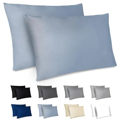 Immagine di Dreamzie Federe Cuscino Letto 40x70cm Set da 2 in Microfibra Spazzolata con Cerniera Certificate Oeko Tex Cuscini Matrimoniale Blu