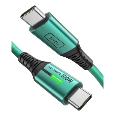 Immagine di INIU Cavo da USB a C, in nylon, per ricarica rapida, trasferimento dati, Samsung S22, S21, Note 10, Google Pixel 7, iPad Pro, Huawei, Xiaomi 11, PS5, ecc., 2 m, colore verde