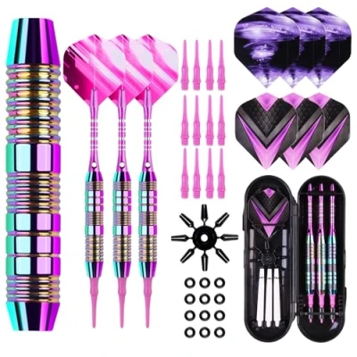 Immagine di POFIBO Freccette per Bersaglio Elettronico, Set di 3 Professionali con Punta in Plastica, 21g da Soft Dart 30 Punte Plastica e Anelli Gomma