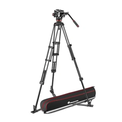 Immagine di Manfrotto Kit Treppiede con Testa Video Fluida 504X e Doppio Tubo in Alluminio, Stabilizzatore a Terra, per Reflex,Mirroless, Fotografi,Videomaker, Sacca Trasporto, Portata 12 kg