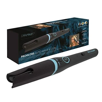Immagine di REVAMP Progloss Autowave &amp; Curl, Arricciacapelli Rotante Automatico in Ceramica con Tecnologia Ionica per Ricci, Onde o Volume, Infuso Oli Protettivi, Temperatura 150C 210C, Nero