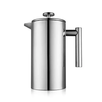 Immagine di MaxMiuly caffettiera French Press 1,5 litri in acciaio inox, a doppia parete, isolata, francese con 2 setacci extra, argento, 1500 ml