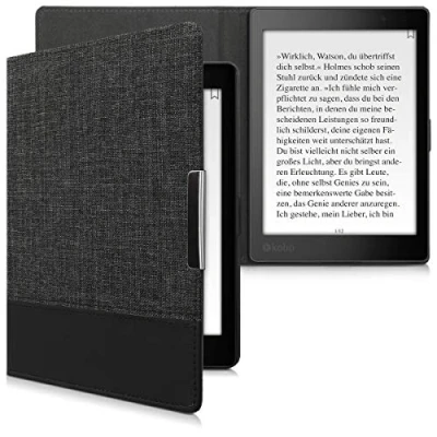Immagine di kwmobile Cover compatibile con Kobo Aura ONE Custodia a libro in tela e pelle PU Flip Case per eReader