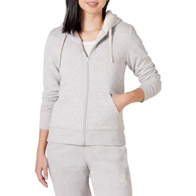 Immagine di Amazon Essentials Giacca con Cappuccio a Cerniera Intera in Pile Foderata Sherpa (Taglie Forti Disponibili) Donna, Grigio Puntinato, S