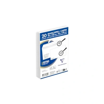 Immagine di Clairefontaine 7699C Set 20 Buste Bianche 90x140mm Autoadesive 90g/m² + Biglietti Bristol Bianchi 82x128mm 220g/m²