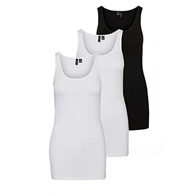 Immagine di VERO MODA VMMAXI My Soft Long Tank TOP GA 4 10265024, bianco/nero (2 x bianco brillante, 1 nero), S