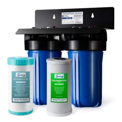 Immagine di iSpring WGB21BM Sistema di Filtraggio dell&#039;Acqua per Tutta la Casa a 2 Stadi, Blocco Carbone da 10&quot; x 4,5&quot; e Filtri Riduzione Ferro Manganese, Porte 1&quot;