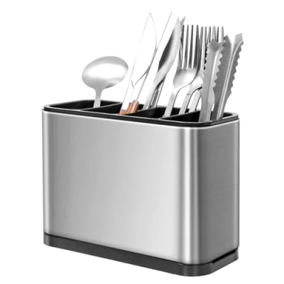 Immagine di Zaxiva Portaposate Scolaposate, Porta Utensili Multifunzionale da Cucina, Organizzatore di posate in acciaio inox con 4 Scomparti e Scarichi per Riporre Bacchette, Forchette, Coltelli, Cucchiai, Ecc