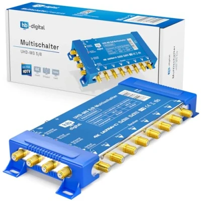 Immagine di HB DIGITAL Multiswitch pmse 5/8 1x SAT, fino a 8 ricevitori per Full HDTV 3D 4K UHD, con alimentatore di rete