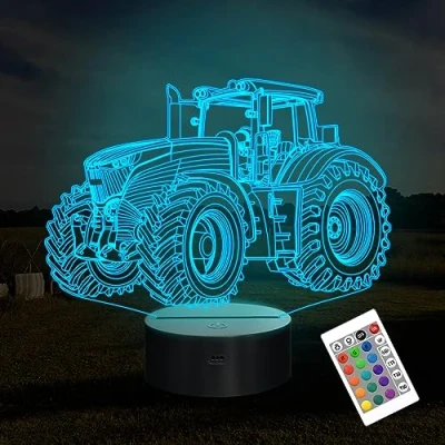 Immagine di Lampada da notte Illusion 3D per camion, Attivolife Tractor 16 Illuminazione con ologramma dimmerabile che cambia colore, Smart Timer USB Charge Table Desk Decorazione camera letto Regalo creativo